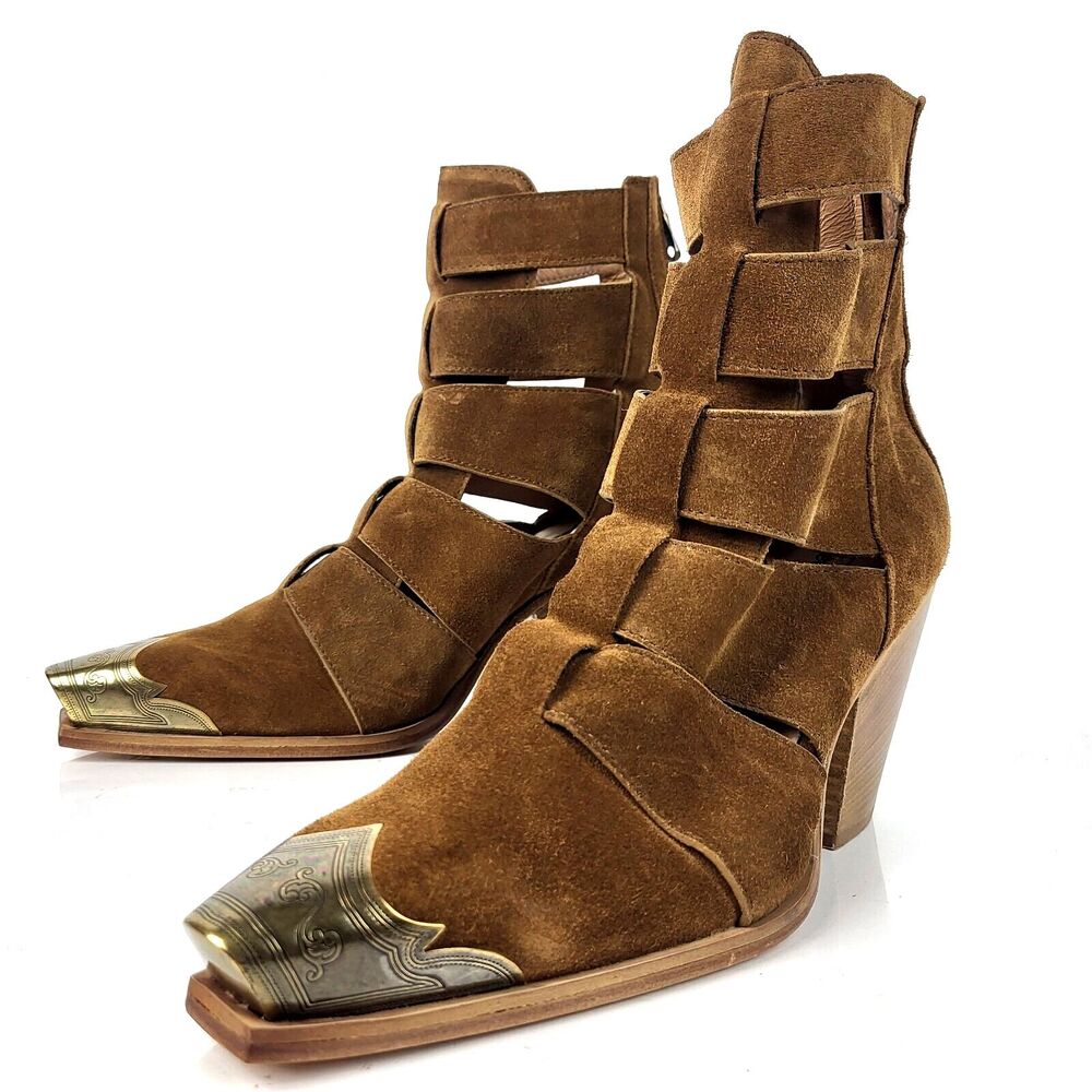 Free People Brayden Fisherman Western Heel Boots in Brown Suede Size 41